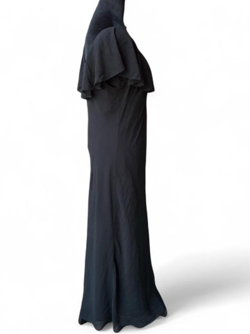 Dark Coquette Black Maxi Dress with Split Sleeve and Sheer Ruffle Overlay Collar - Picture 3 of 5